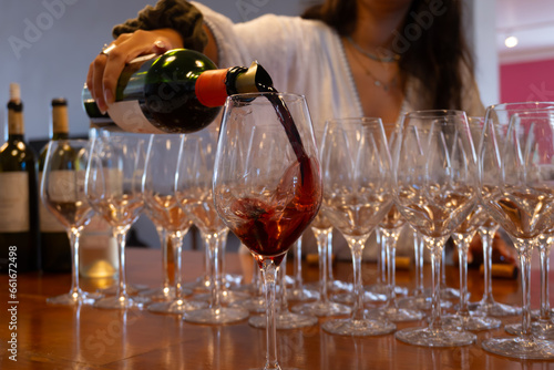 Wine tasting in old wine domain, Saint Estephe village, Haut-Medoc vineyards in Bordeaux, left bank of Gironde Estuary, France, wine tour in Bordeaux