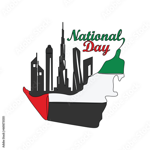 One continuous line drawing of UAE National Days on December 2nd. UAE National Days design in simple linear style illustration. Suitable for greeting card, poster and banner. Patriotic design concept.