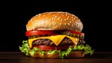 Delicious and tasty gourmet cheese burger on the table AI Generative