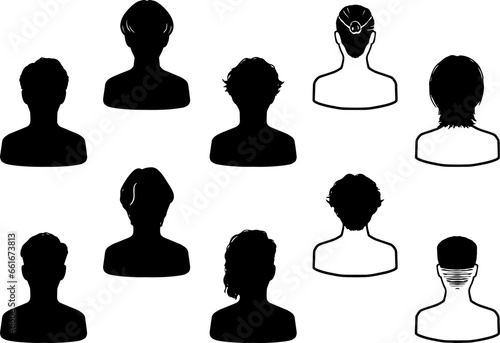 男性前向き後ろ向きシルエットアイコンセット　黒