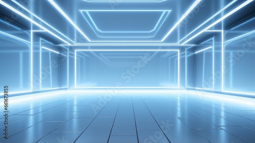 Abstract Futuristic empty floor and room Sci-Fi Corridor With light for showcase room. ai generative