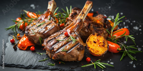 Braised Lamb Chops stock photo,, Delicious Braised Meat Visual Generative Ai
