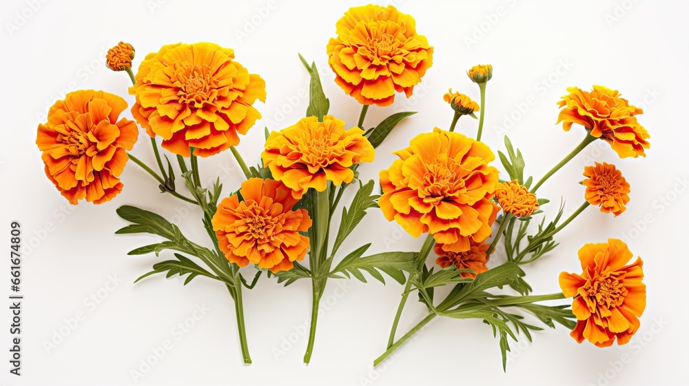Obraz premium Portrait beautiful marry goldflower isolated on white background AI Generative