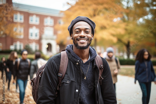 Portrait of Black college student going back to school on campus