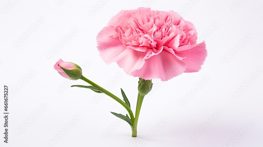 Portrait beautiful pink carnation flower isolated on white background AI Generative