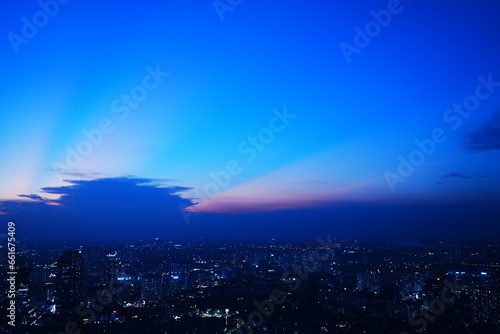 Aerial View of Hanoi City from Top of Hanoi, Rooftop Bar at Night in Vietnam - ベトナム ハノイ 夜景