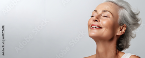 MATURE ELEGANT LADY SHOWING OFF HER SMOOTH SKIN. HORIZONTAL IMAGE. image created by legal AI