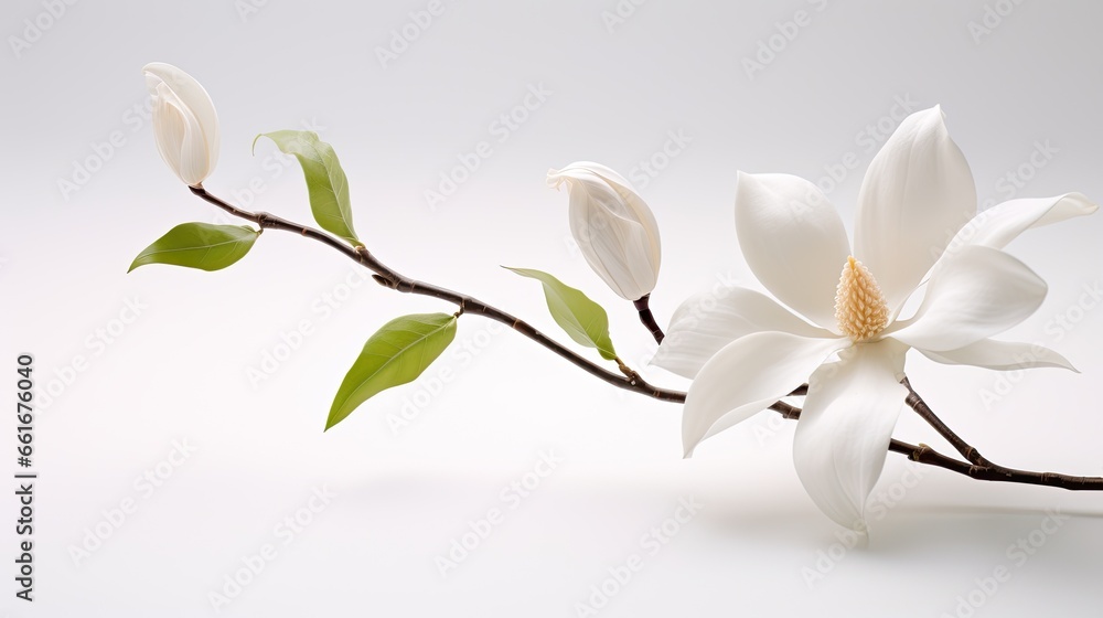 Portrait beautiful white magnolia flower isolated on white background AI Generative - obrazy, fototapety, plakaty 