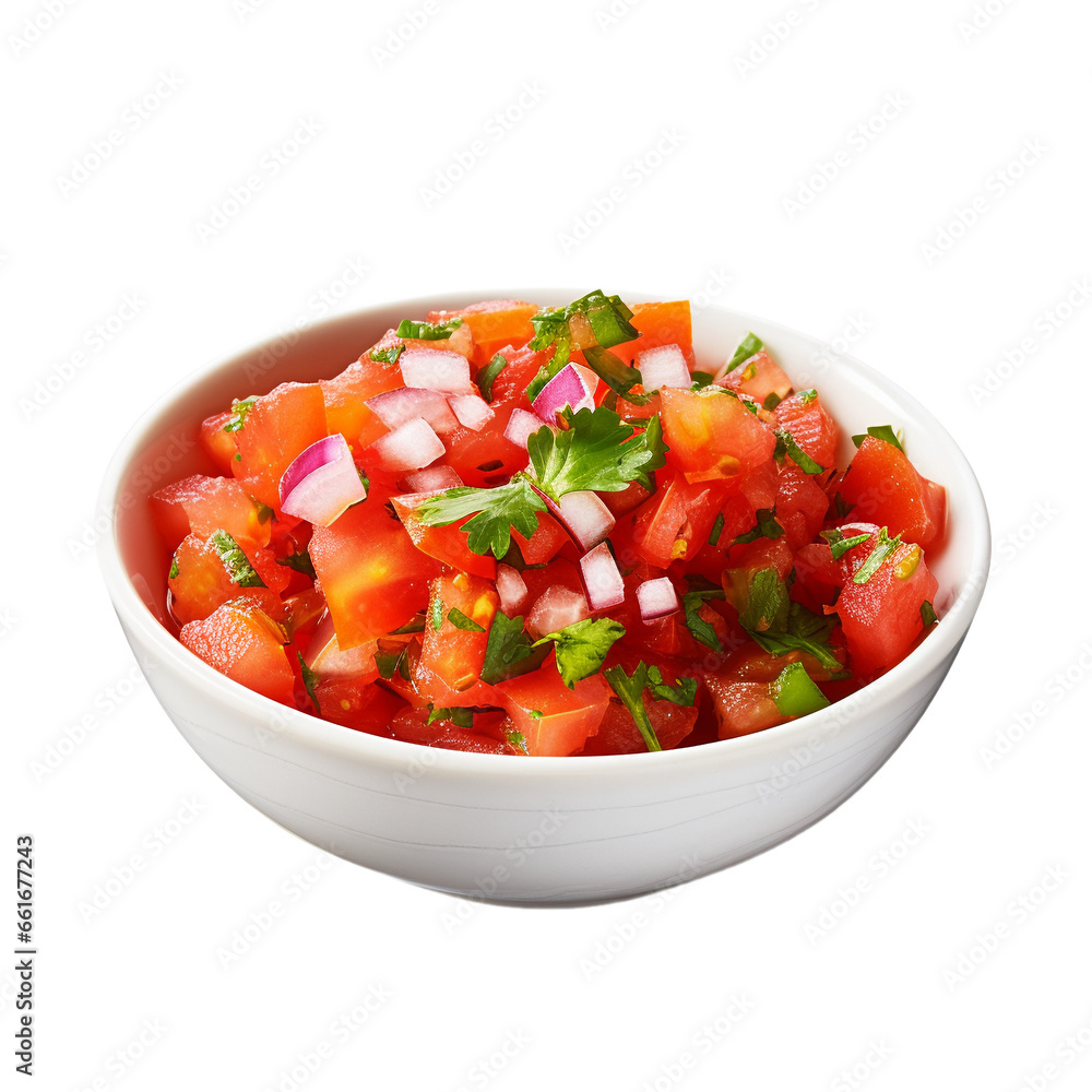 bowl of salsa isolated on white background, ai generated