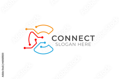 Letter C connect icon logo design template