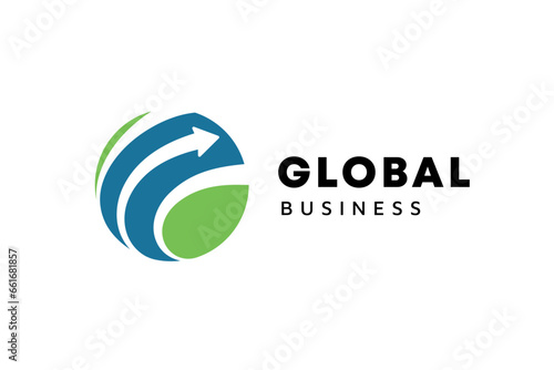 Business logo template. Globe and arrow logo is suitable for global company, world technologies, media and publicity agencies