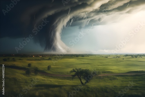 A tornado over a field.