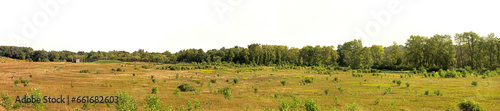 Mound pyramids  native American. Wide panorama image. Aztalan State Park  historic site near Lake Mills  Wisconsin. National Register of Historic Places