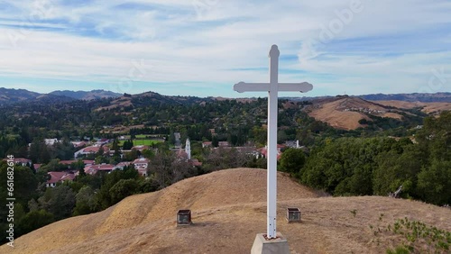 Saint Mary's College of California, Moraga CA - Drone Fly around Cross on Hill photo