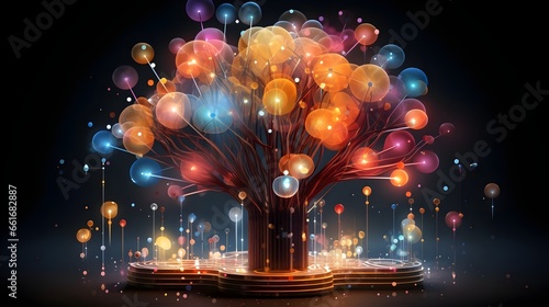 A colorful glowing Data tree for concept design. Business technology. Network cyber technology. Social network.