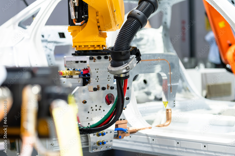 robot arm working in car factory