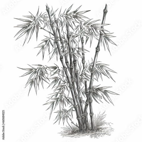 Hand drawn illustration of bamboo in engraved style isolated on white background. Generative AI