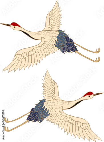Sticker Crane and Japanese wave vector illustration for T-shirt