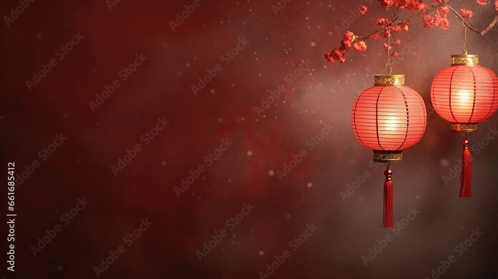 Fototapeta premium Glowing Chinese lantern in Lunar new year and mid-autumn festival concept