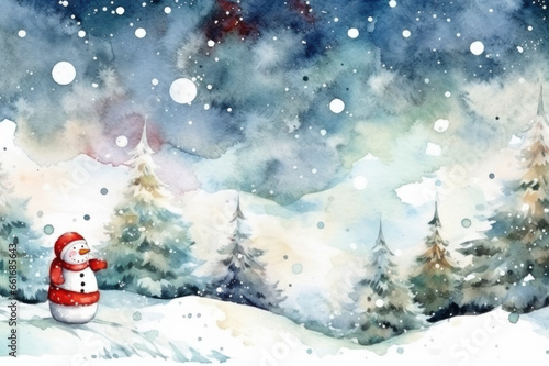 Christmas watercolor background created with Generative AI technology
