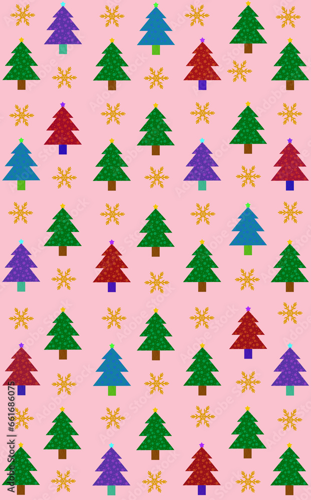 クリスマス パターン背景 クリスマスツリーと雪の結晶 クリスマス パターン背景 クリスマスツリーと雪の結晶