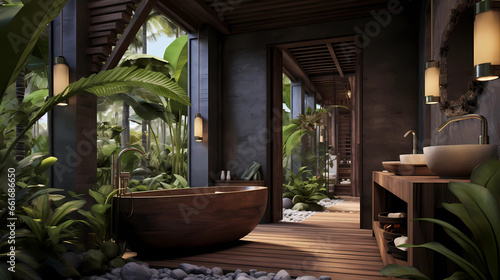 Bathroom design with a tropical resort 