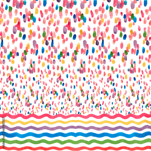 Watercolor Hand Drawn Polka Dots pattern seamless with line borders