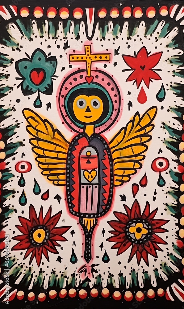 Tribal Art, simple painting, folk art style, modern acrylic paint, childlike art, hand painted colourful, South American, Central American, bold colours, boho, graffiti style art