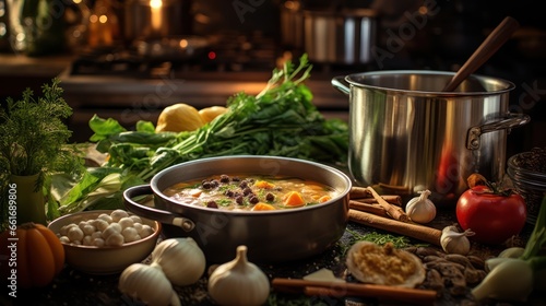Fresh ingredients and simmering pots, embodying the essence of home cooking