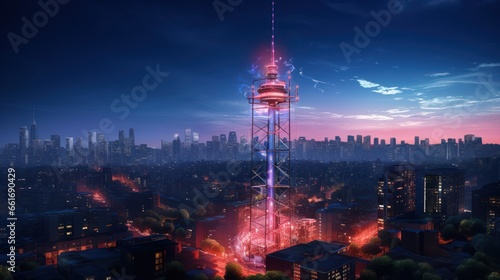 Towering 5G antenna dominating the skyline  the heartbeat of global connectivity