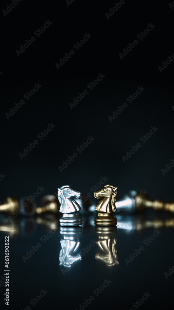 Chess pieces on falling chess concepts of leadership or winning goal challenge battle fighting of business team player and risk management or human resource or strategic planning.