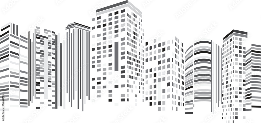 Cityscape, Building perspective, Modern building in the city skyline, city silhouette, city skyscrapers, Business center, illustration in flat design. - obrazy, fototapety, plakaty 