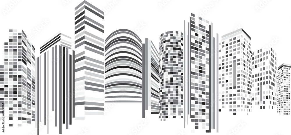 Cityscape, Building perspective, Modern building in the city skyline, city silhouette, city skyscrapers, Business center, illustration in flat design.