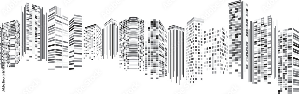 Futuristic Urban Skyline in Monotone Vector Art, Stylized black and white cityscape with skyscrapers and modern buildings in a minimal vector style. Abstract urban skyline illustration. Futuristic Urban Skyline in Monotone Vector Art, Stylized black and white cityscape with skyscrapers and modern buildings in a minimal vector style. Abstract urban skyline illustration.