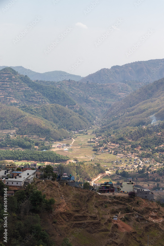 The scenic landscape view of Pravas, Palpa from the Shreenagar Hill of Tansen, Palpa, Nepal