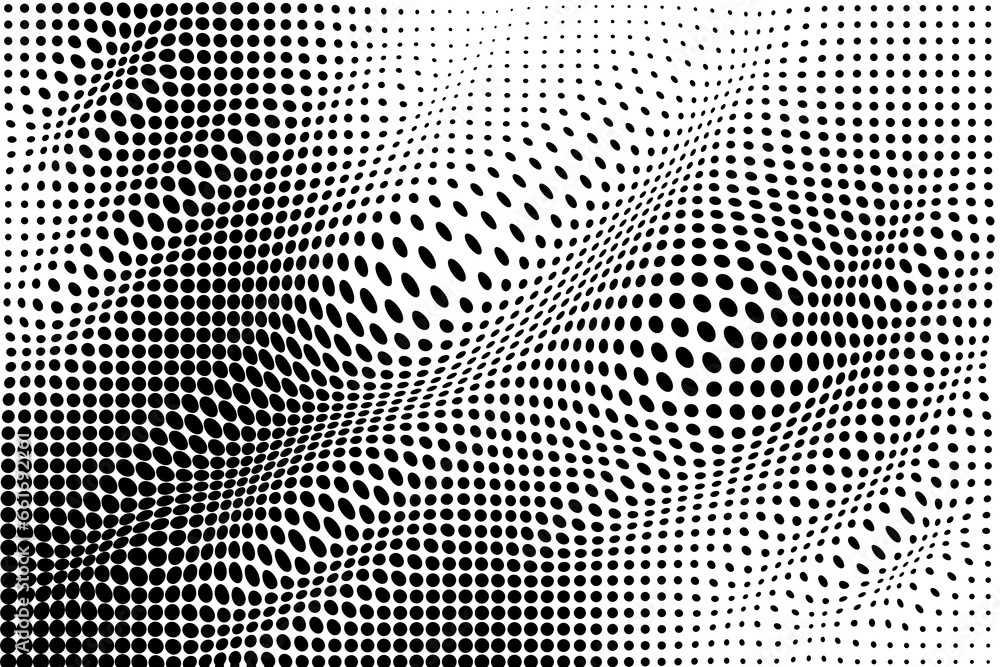 Abstract digital wave of particles, Flowing dots particles wave pattern 3D curve halftone black gradient curve shape isolated on white background, concept of technology, science, music, modern Abstract digital wave of particles, Flowing dots particles wave pattern 3D curve halftone black gradient curve shape isolated on white background, concept of technology, science, music, modern