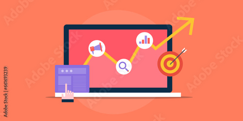 Growth hacking concept, new startup business growth graph going upward, digital marketing internet technology web banner vector illustration.