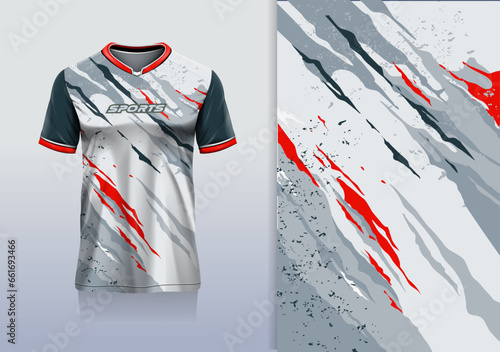 Tshirt mockup abstract grunge sport jersey design for football soccer, racing, esports, running, red white color