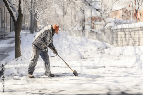 man removing snow from the ground
