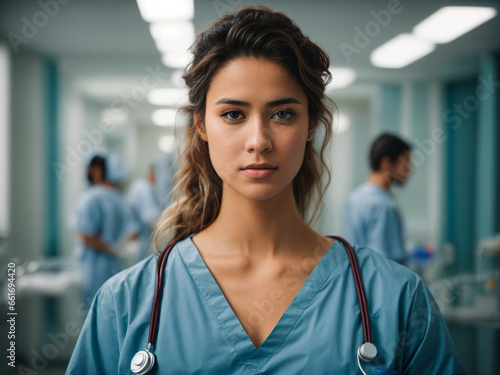 Coragem e Dedicação: Enfermeira no Corredor Hospitalar