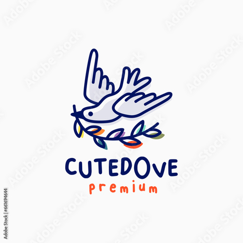 quirky cute dove cartoon outline vector logo icon illustration © gaga vastard
