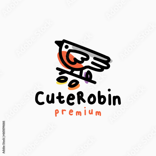 robin bird quirky playful outline cartoon logo vector icon illustration