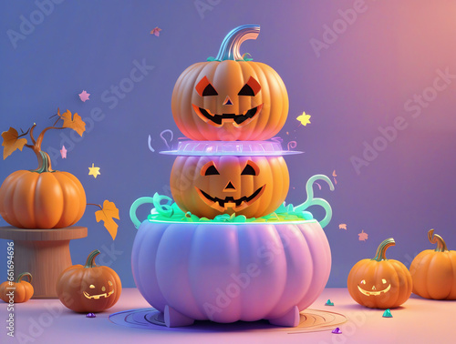 halloween Kawaii Adorable 3D Character of pumpkins Adorable 3D Character of pumpkins zombie