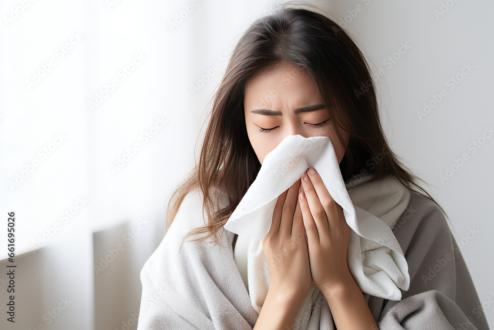 woman cover her nose and mouth for cough or sneez woman cover her nose and mouth for cough or sneez