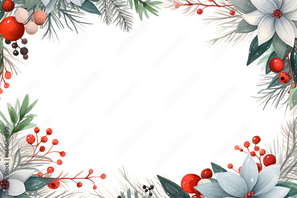 Naklejka premium christmas tree decorations, santa claus with gifts, snowman in the snow, christmas gift boxes, christmas cards