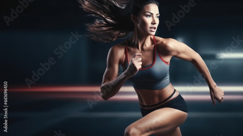 Young woman runner running on city, Generative AI © tonstock