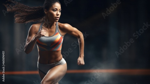 Young woman runner running on city  Generative AI