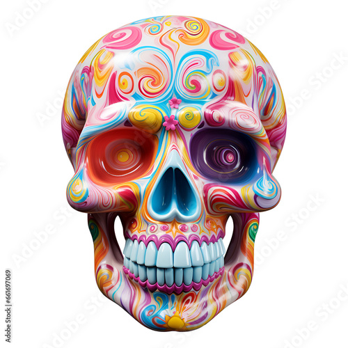 Realistic Style Day of the Dead Candy Skull No Background Perfect for Print on Demand Merchandise