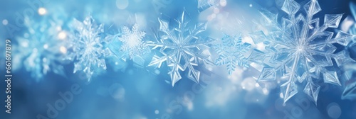 Sparkling snowflake winter background. Detailed dancing ice crystals at Christmas in pastel glowing colors. Snowy landscape closeup.	