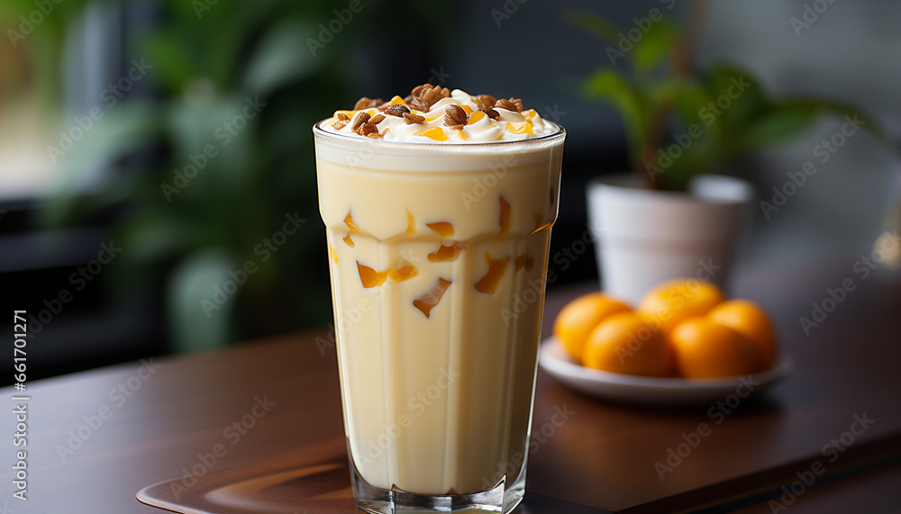 Iced coffee with whipped cream and caramel in a tall glass. Iced coffee with whipped cream and caramel in a tall glass.